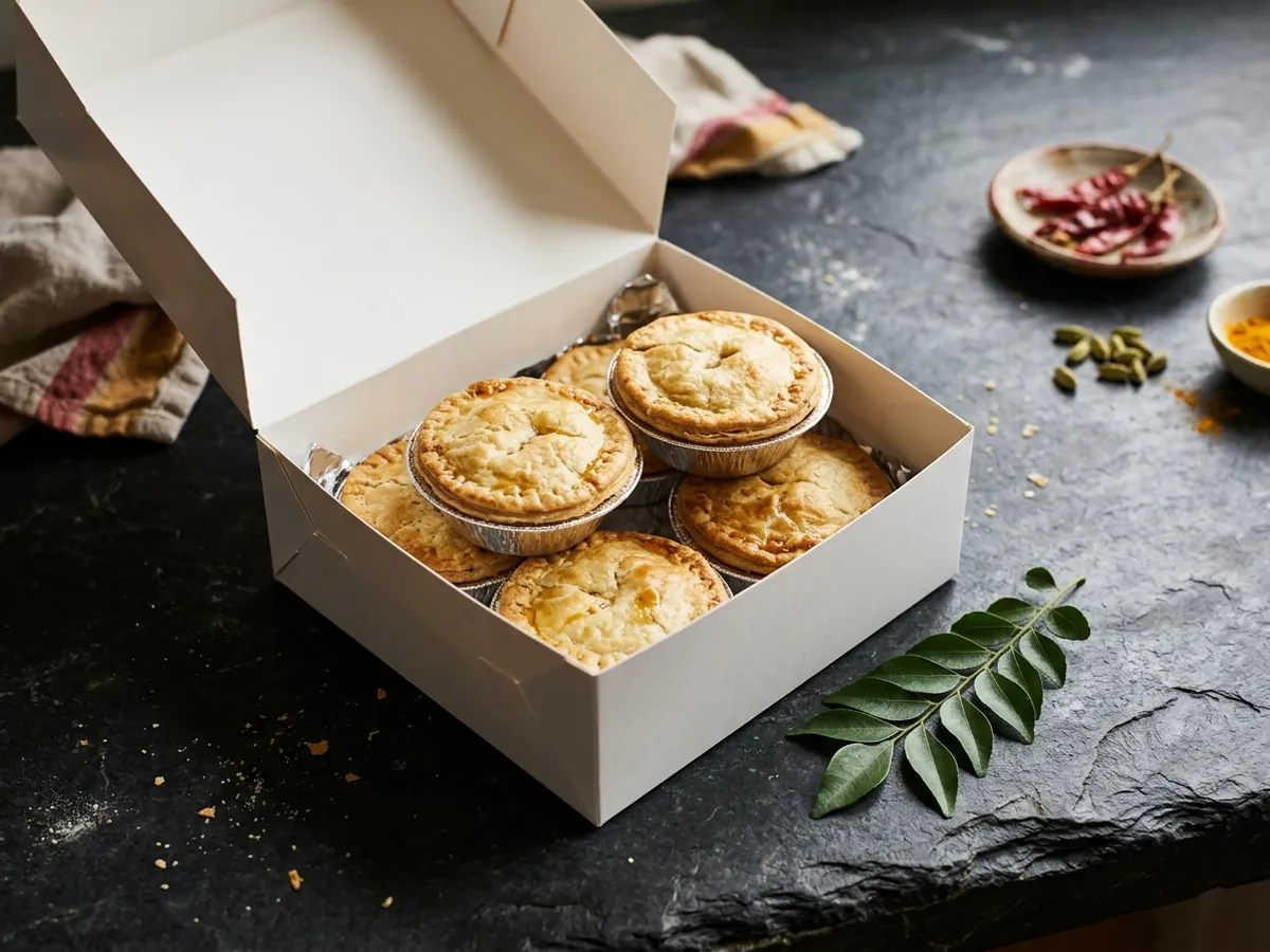 A box of hand-made golden pies