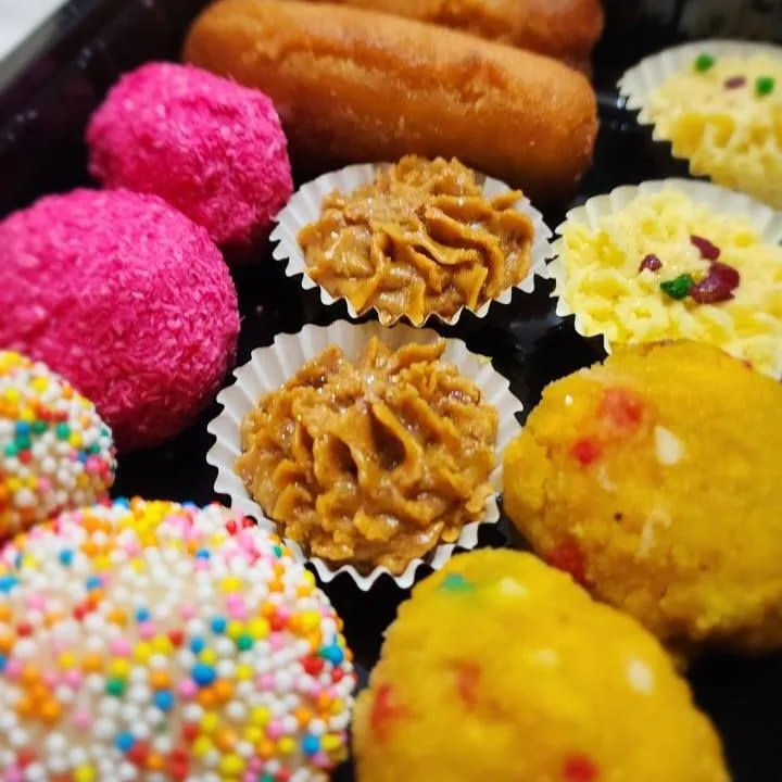 A tray of colourful sweetmeats